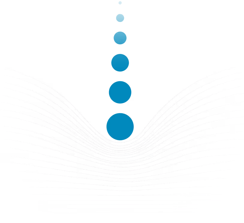 Graphic illustrating surface tension with water droplet sizes from smallest to largest and curved lines representing a surface under tension.