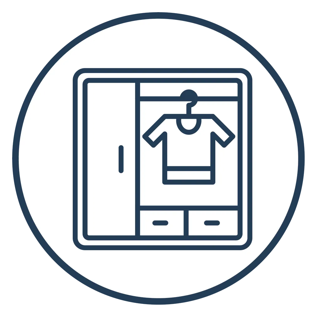 Icône d'une armoire avec une chemise suspendue à un cintre à l'intérieur.