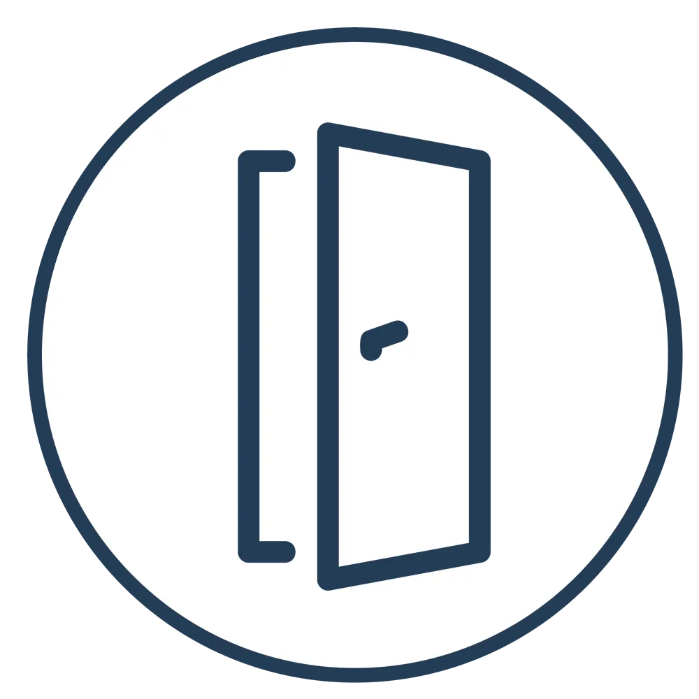 Icône d'une porte ouverte avec poignée visible dans un cercle.