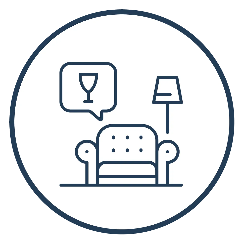 Icône de motif de parquet en chevron dans un cercle blanc avec un fond bleu marine.