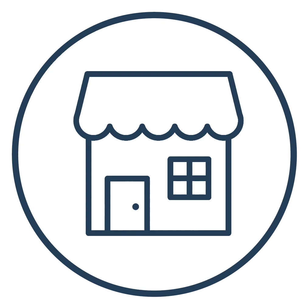 Icône d'une bibliothèque avec livres sur deux étagères et compartiments fermés en bas.