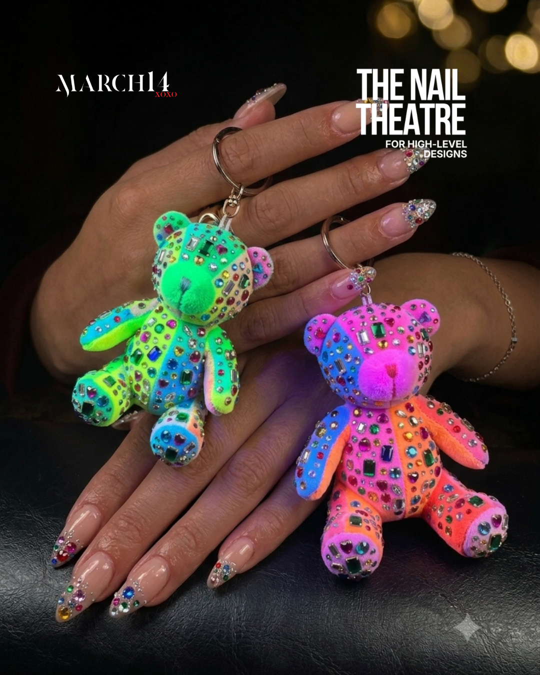 March14 Nails Theatre Dubai branded whimsy maxxing nail art keychains