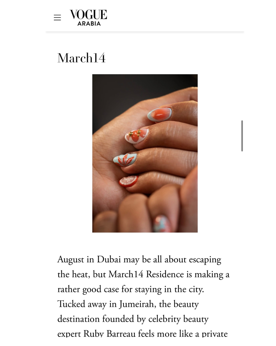 March14 Beauty Residence featured in Vogue Arabia's August 2026 beauty guide, Dubai