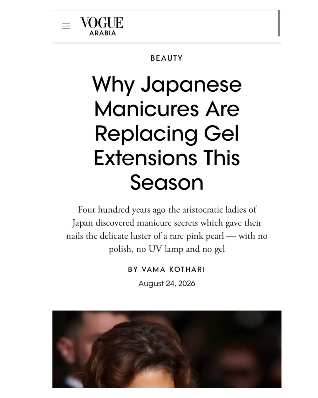 Vogue Arabia article, Why Japanese Manicures Are Replacing Gel Extensions This Season, August 2026
