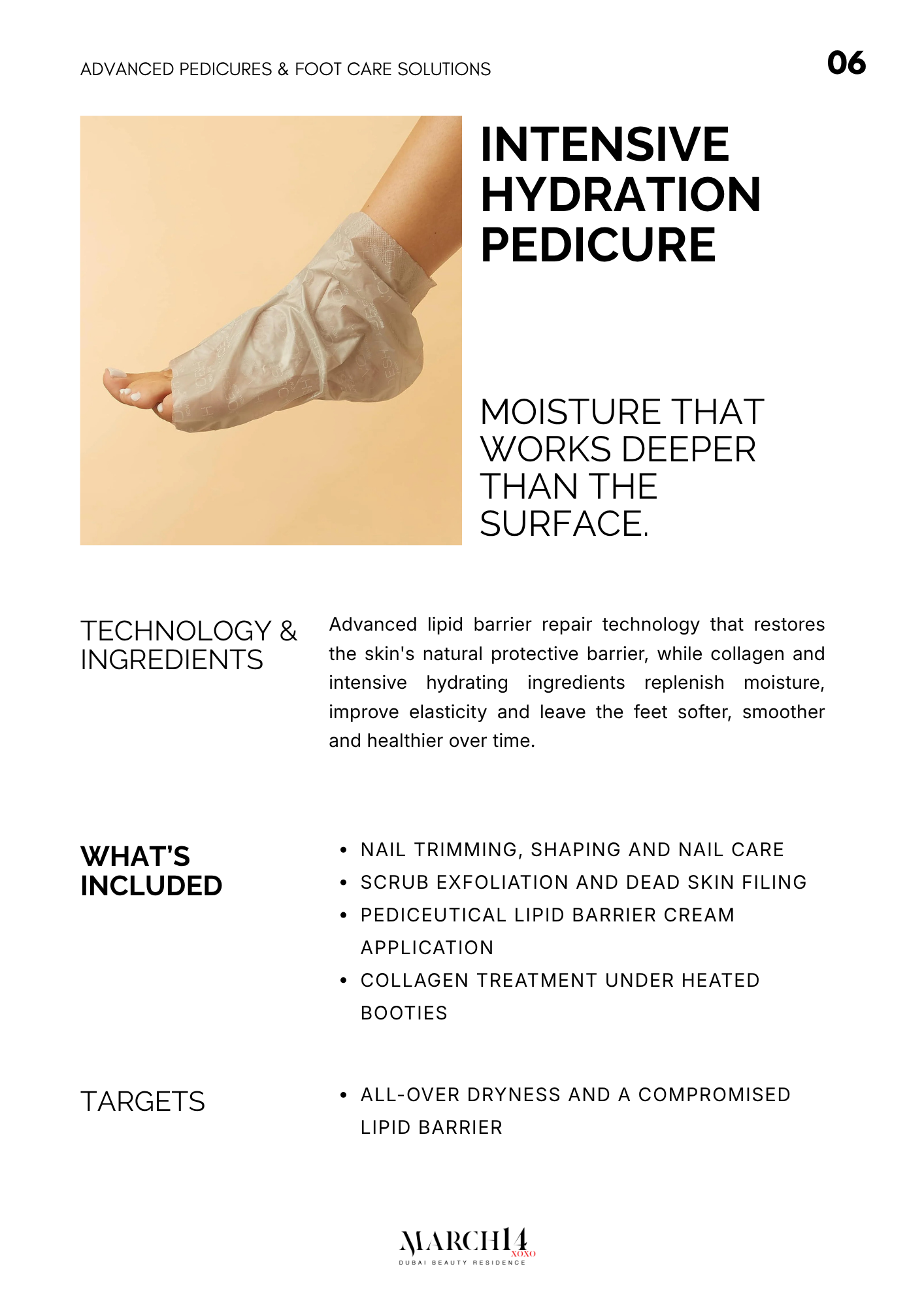 Intensive Hydration Pedicure with collagen booties at March14 Beauty Residence Dubai