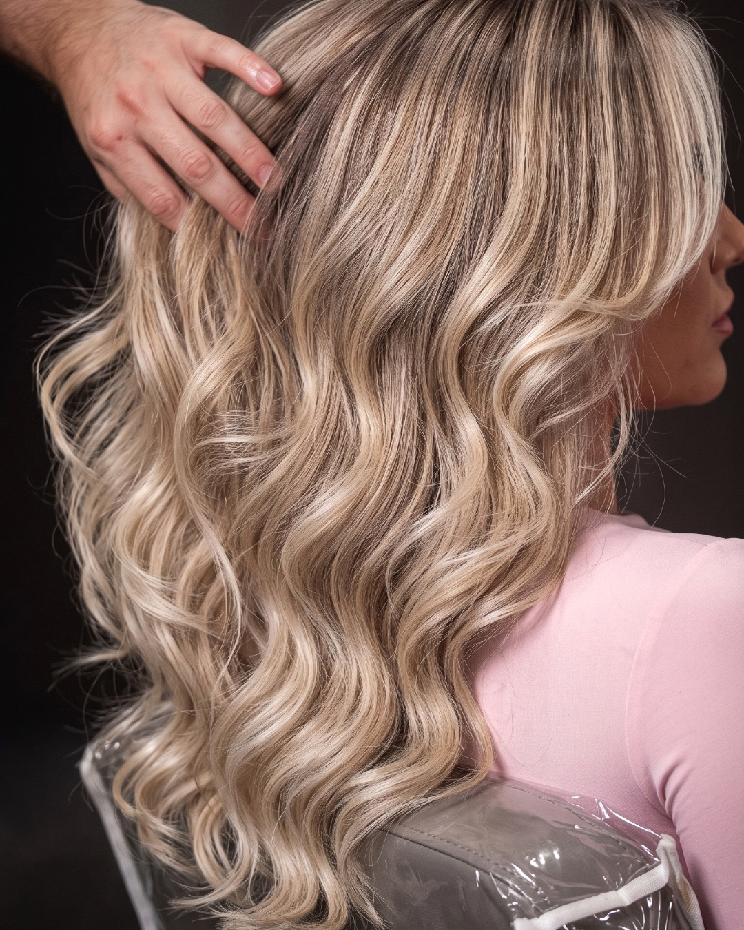 Close up of dimensional blonde highlights created by Dubai's best blonde specialist at March14