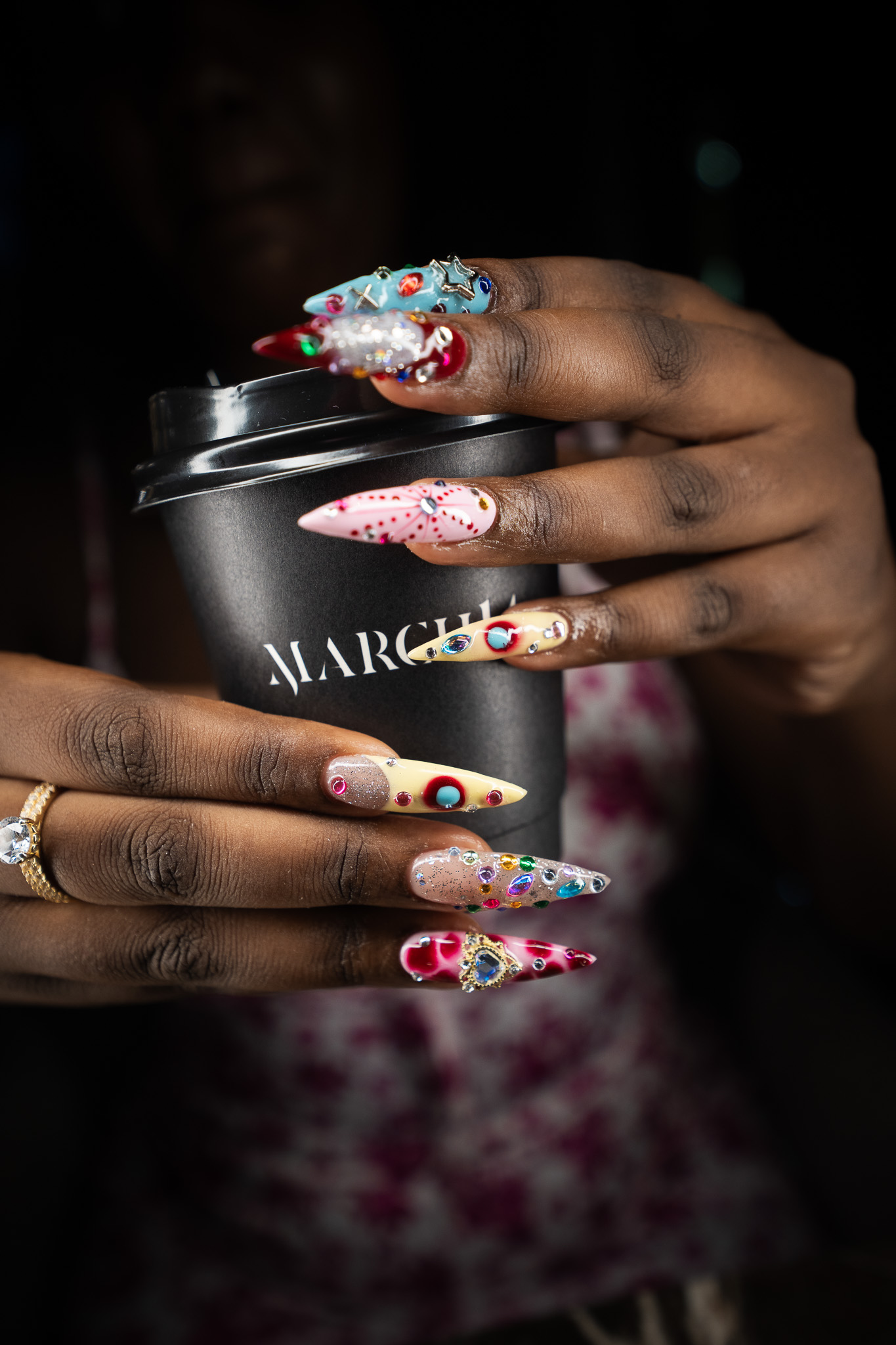 Best nail art salon in Dubai, colourful whimsy maxxing nail art at March14 Nails Theatre