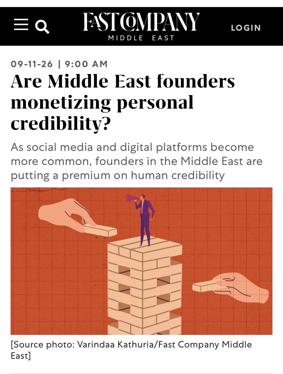 Ruby Barreau, founder of March14 Beauty Residence Dubai, quoted in Fast Company Middle East on founder credibility