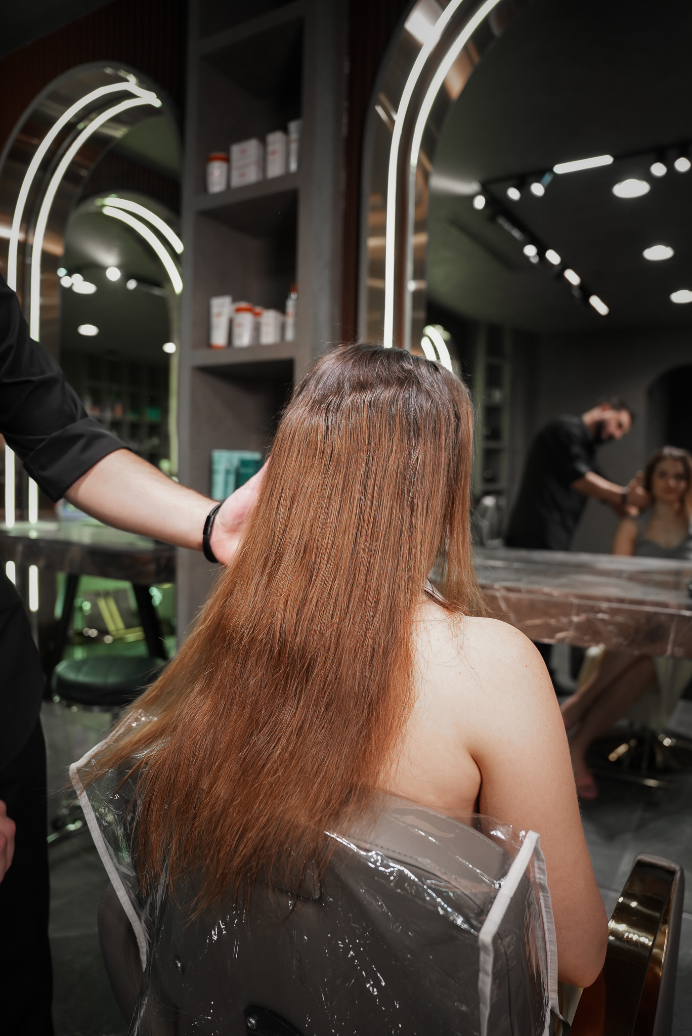 Before: colour consultation on long copper hair at the March14 Hair Studio, blonde highlights salon in Dubai