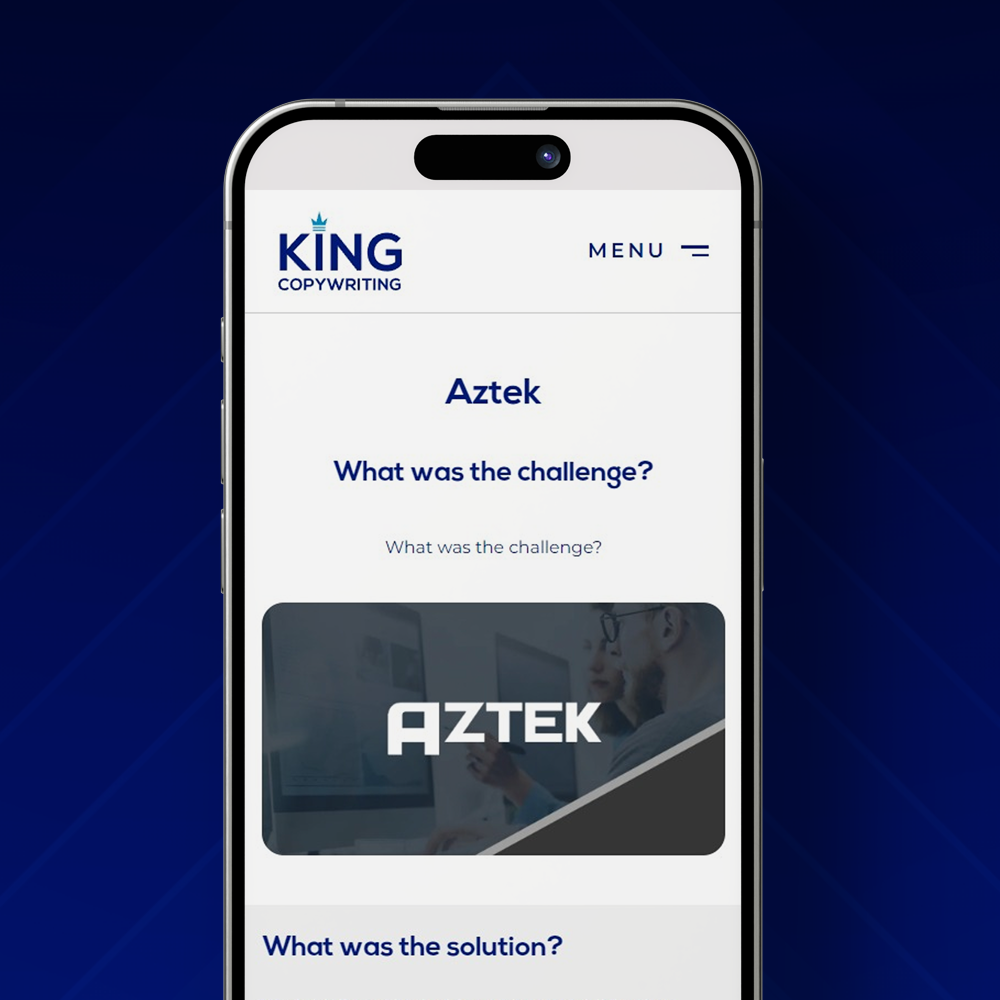 Secondary mobile interface view for the King Copywriting digital platform, optimized for user conversion.