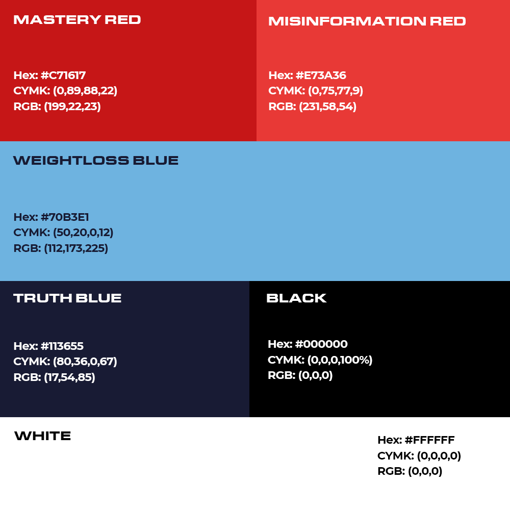 Mastery Weight Loss strategic color palette engineered for brand authority and health-tech clarity.