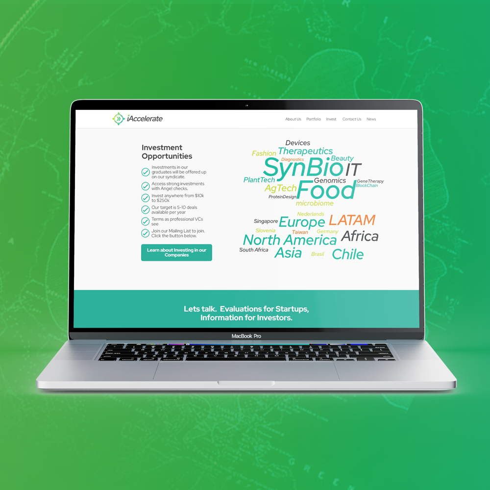 iAccelerate professional digital platform and web architecture displayed on a laptop.