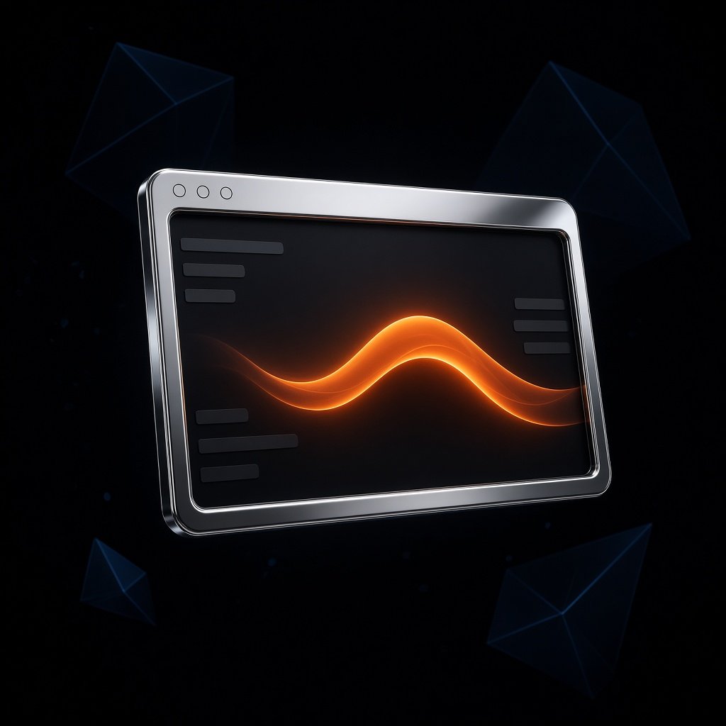 A chrome browser window with a glowing orange wave across its centre and still grey bars around it, floating on a dark background.