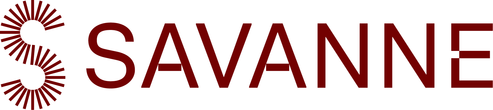 Savanne logo with stylized letter S made of radiating lines in dark red next to the word SAVANNE.