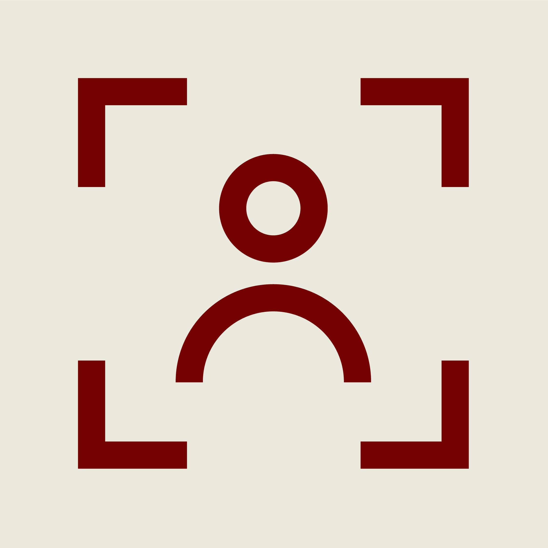 Icon of a person framed by four corner brackets representing user focus or profile.