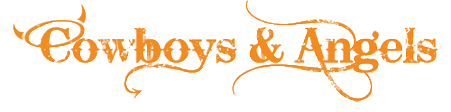 Stylized orange text reading 'Cowboys & Angels' with decorative flourishes.