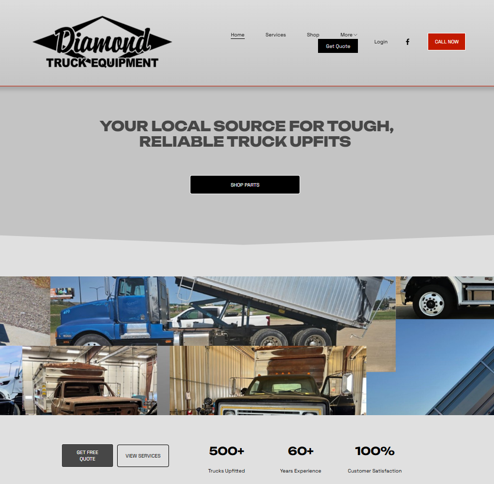 Diamond Truck Equipment website homepage, redesigned by Storyteller Studios