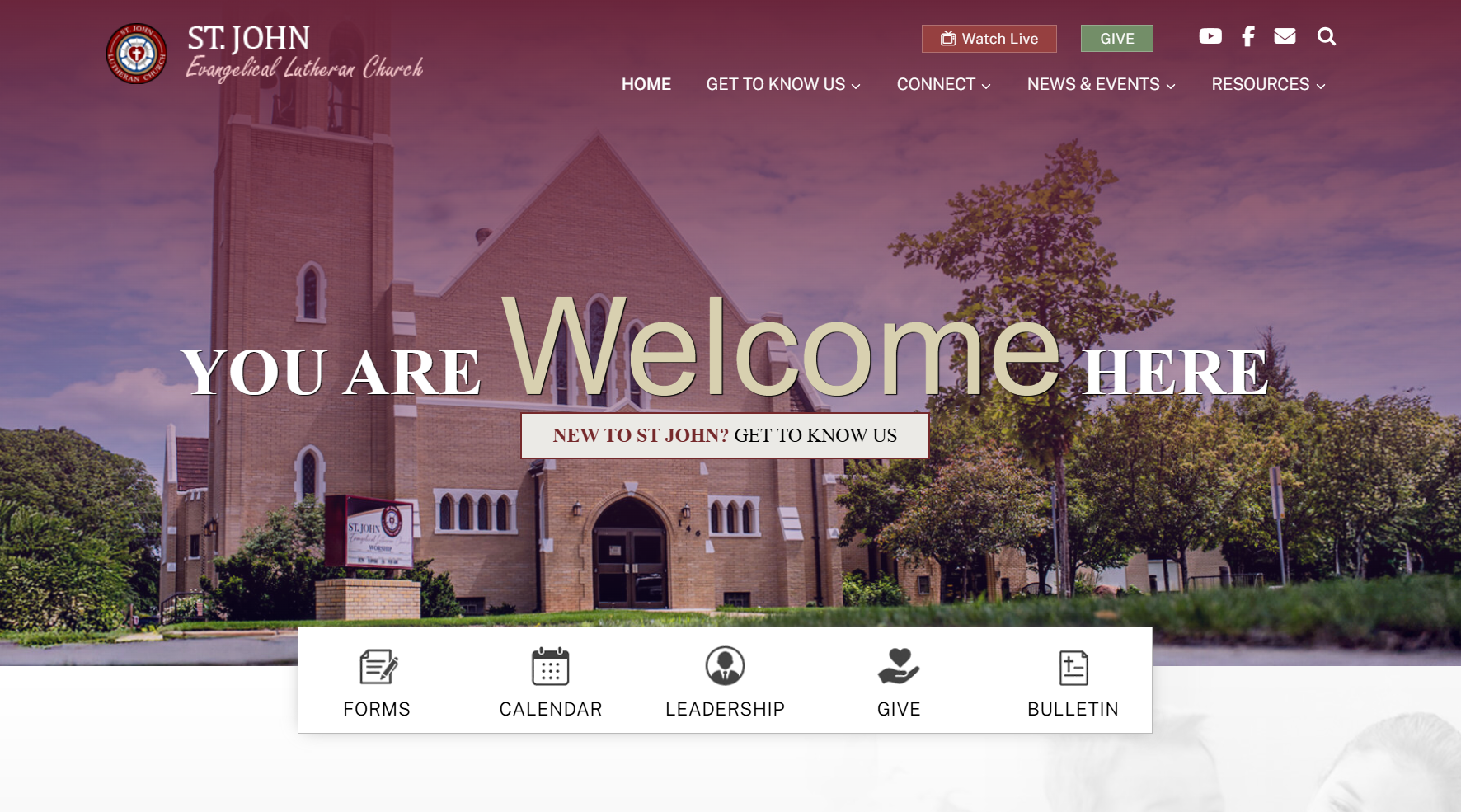 St. John Evangelical Lutheran Church website homepage, designed by Storyteller Studios
