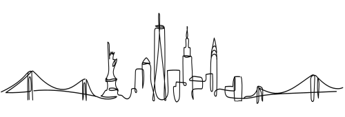 Line drawing of New York City skyline