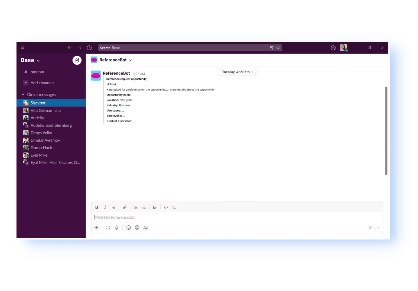 Reference Slack Integration