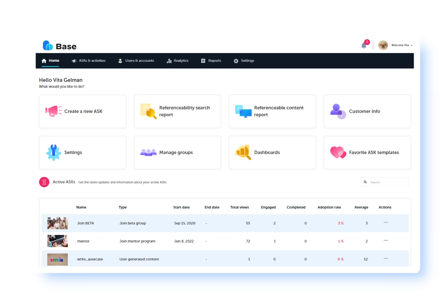 Portal home dashboard