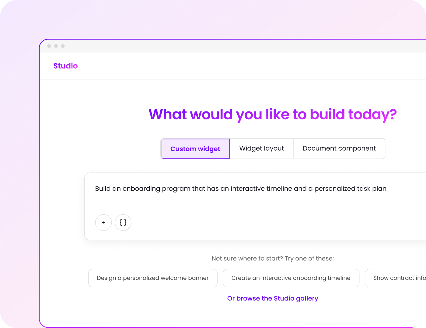 Base AI Studio: describe what you want to build, such as an onboarding program with an interactive timeline and a personalized task plan