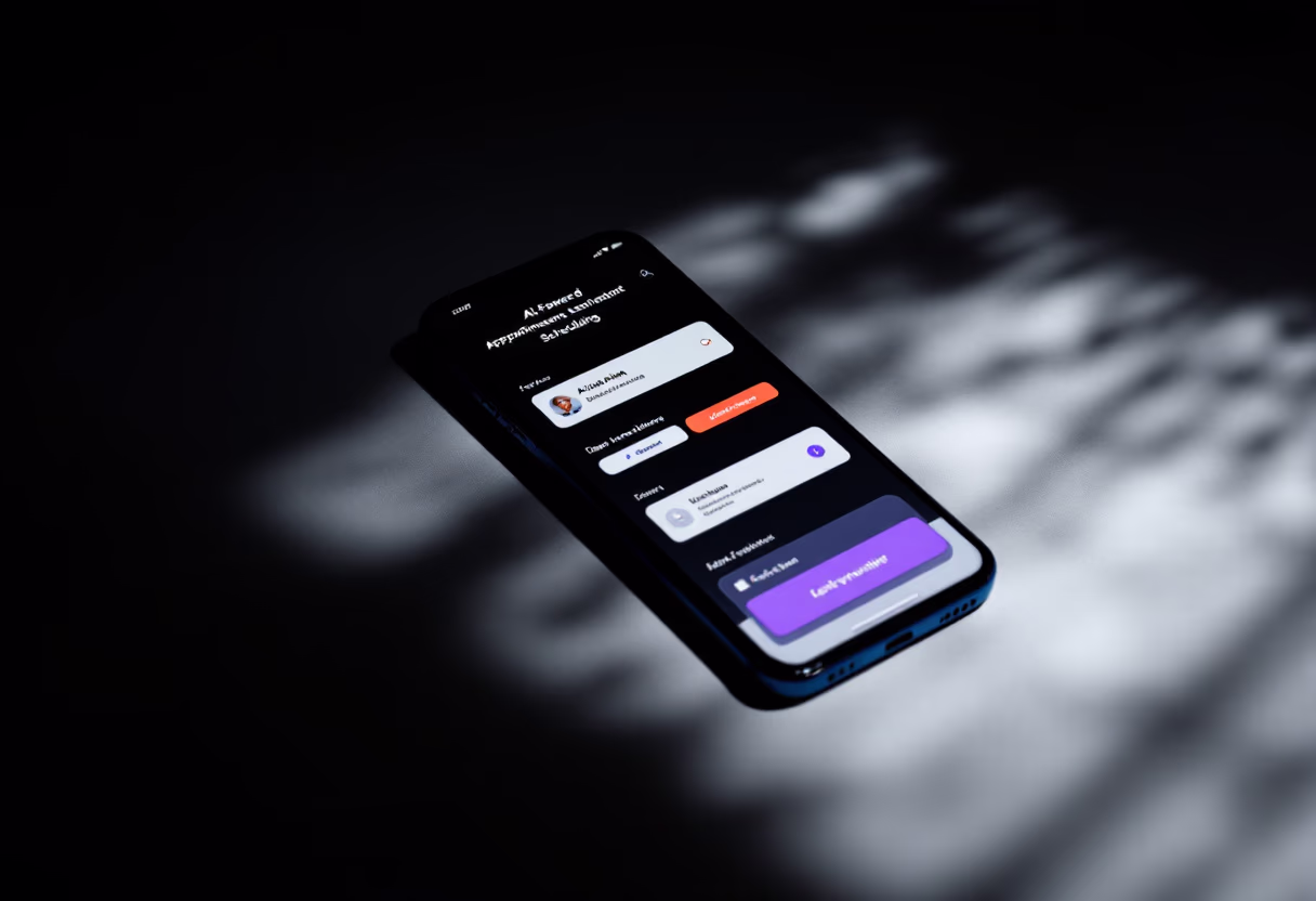 [interface] image carousel of ai innovations showing healthcare appointment scheduling interface