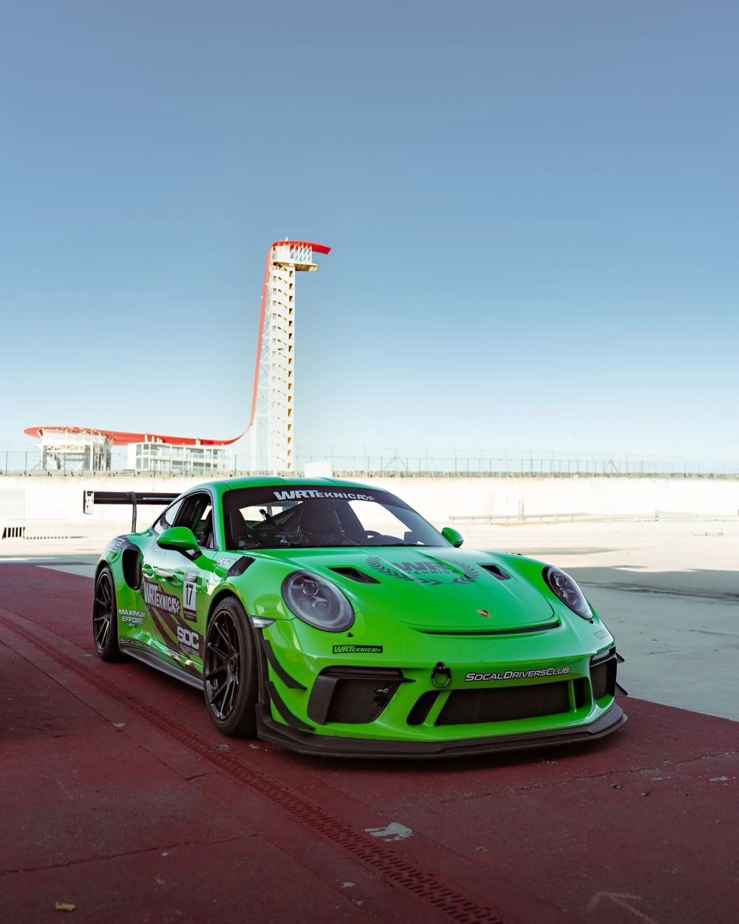 GT3 RS on track at COTA with tower in background