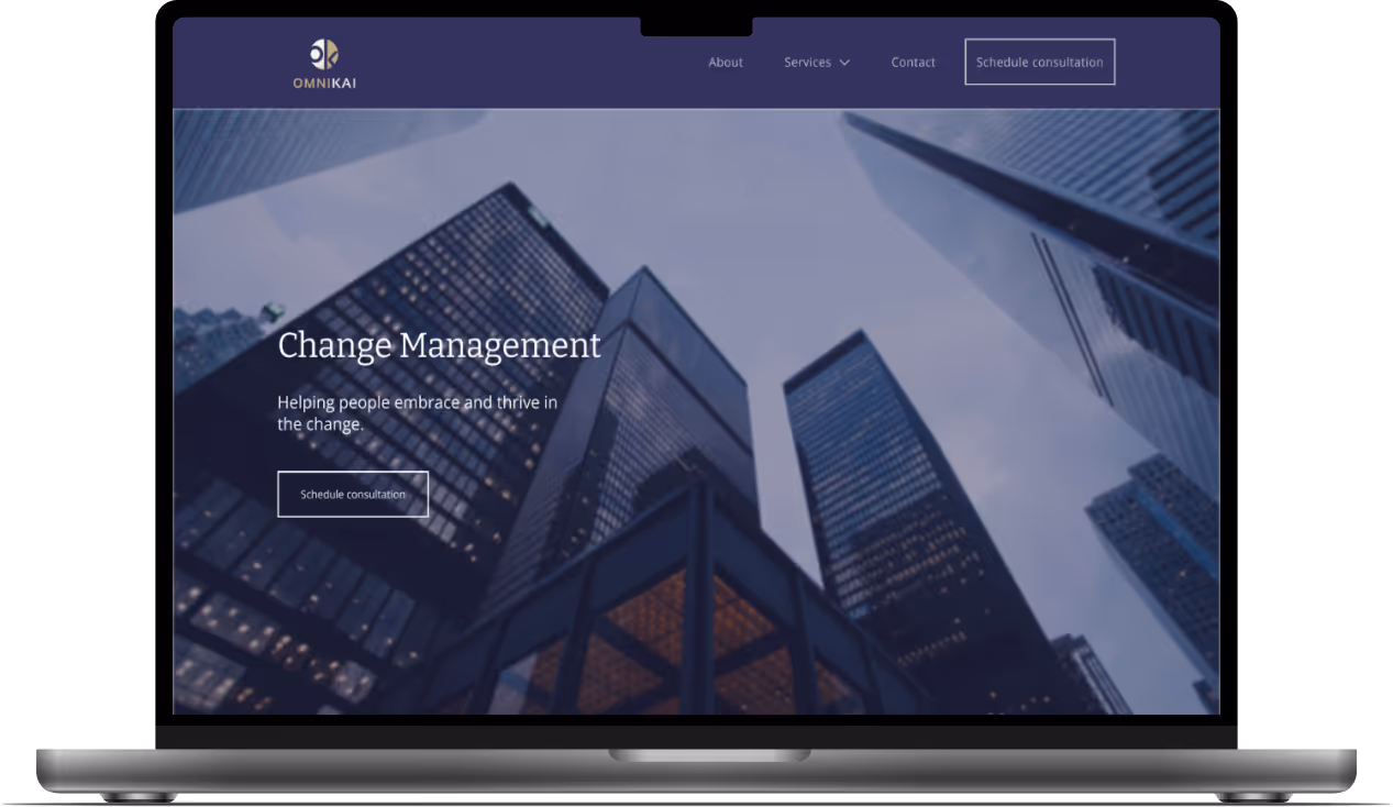 Mockup of the Change Management service page featuring the hero section.