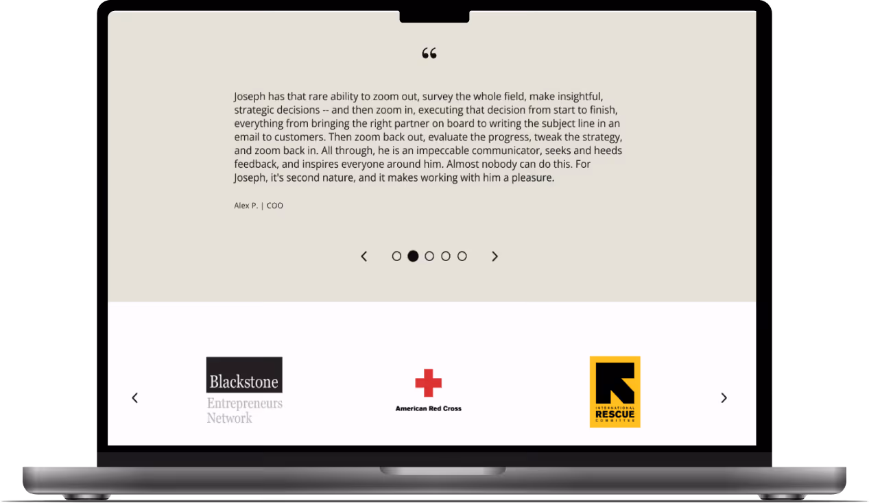 Mockup of the testimonial section featuring a quote.