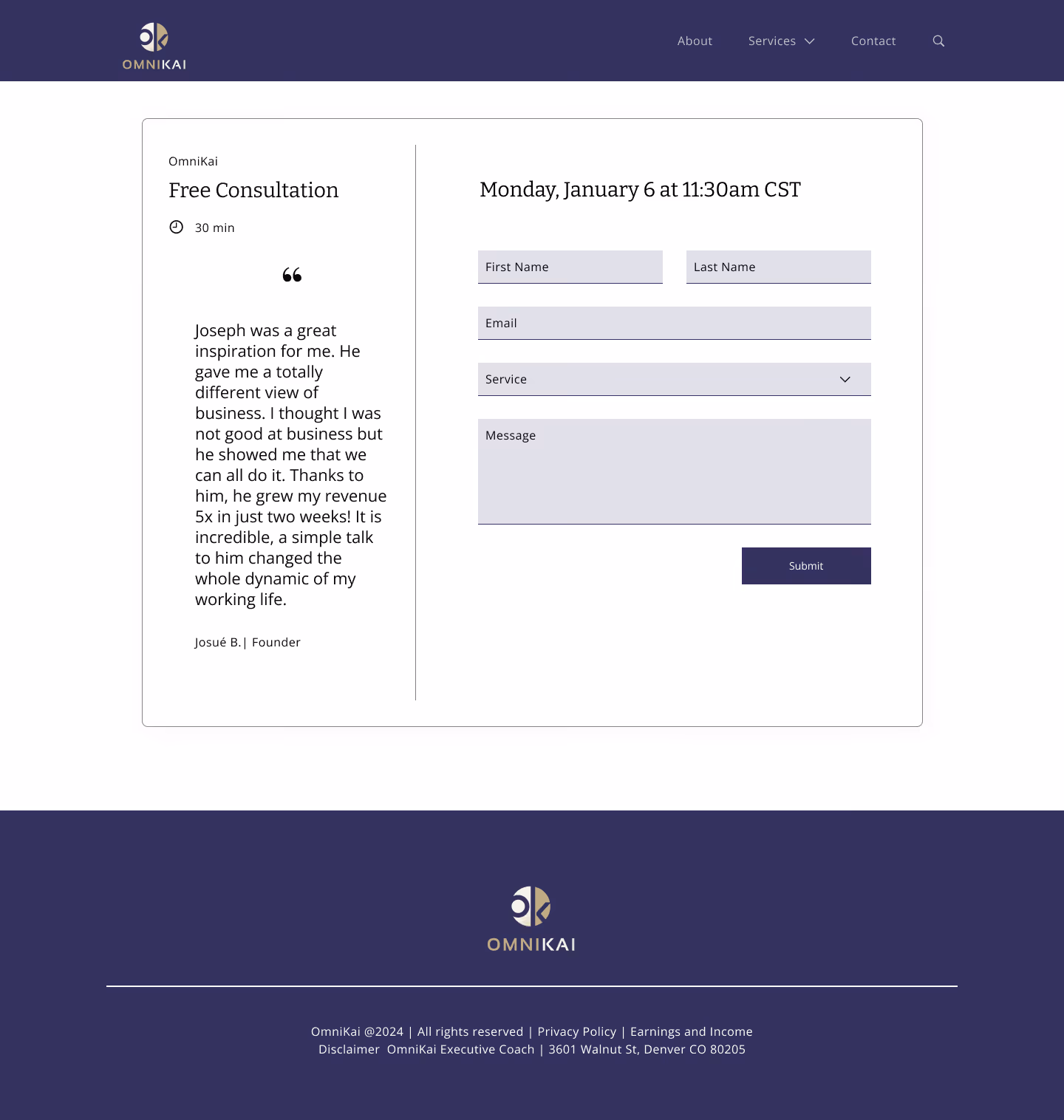 Mockup of the second step to schedule a consultation with OmniKai, fill out your contact information.