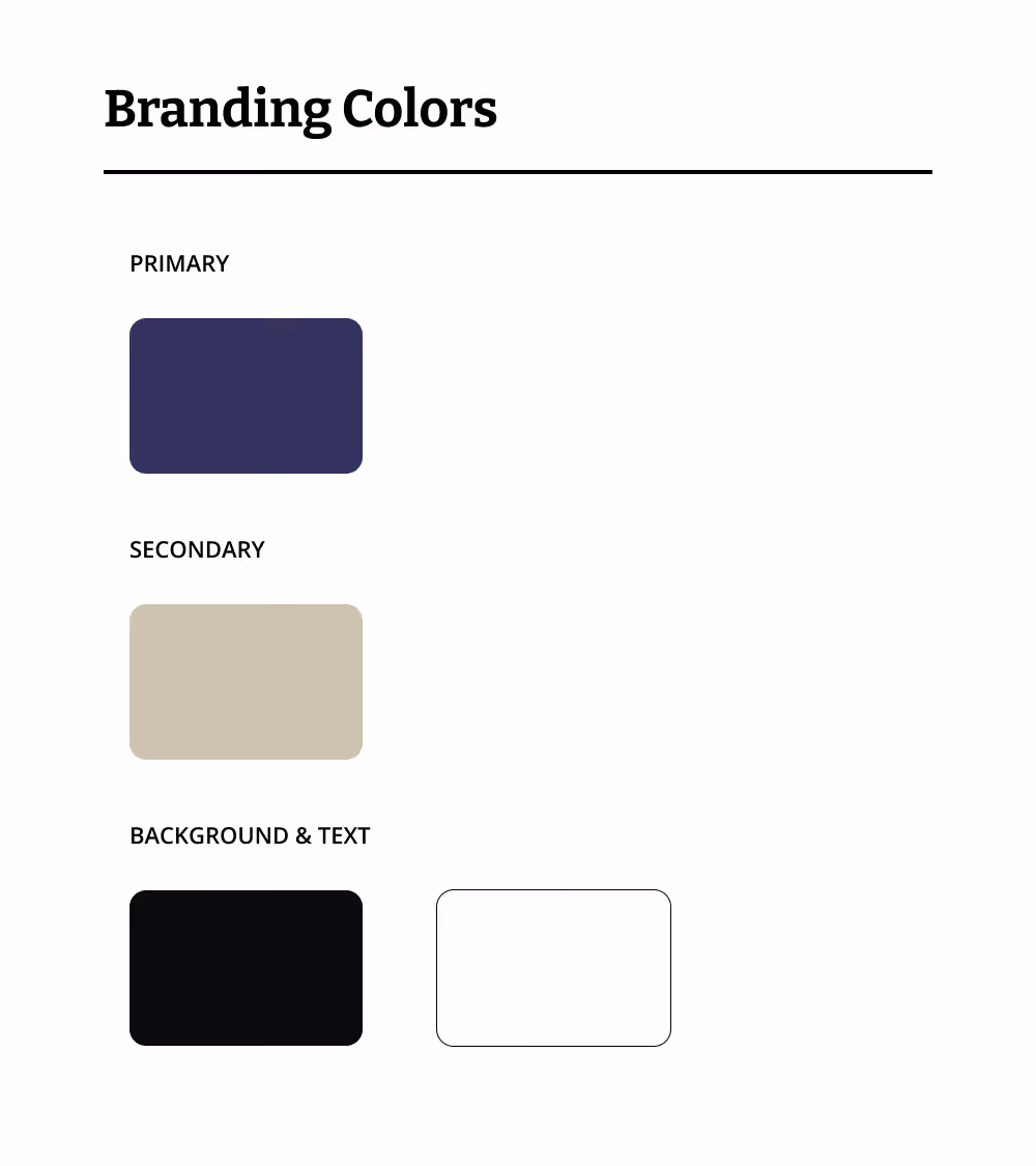 The primary color is a deep blue-purple with an accent of a light taupe gold.