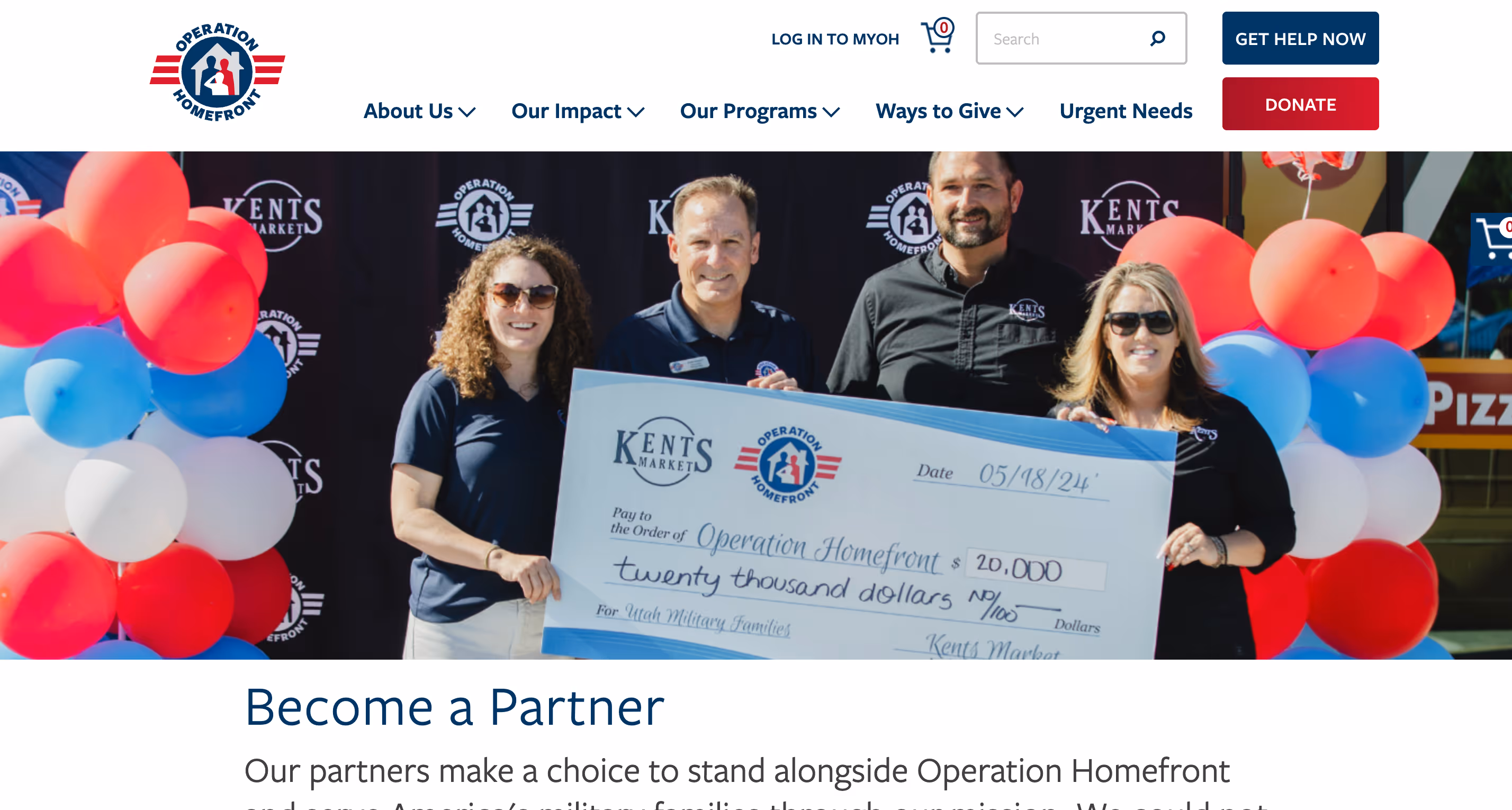 Homefront website featuring the 'Become a Partner' section.