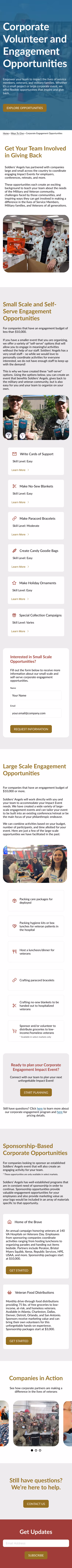 Mobile mockup of the corporate engagement page featuring 7 sections, including small-scale, large-scale, and sponsorship-based activities.