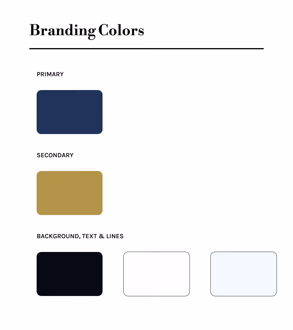 Branding colors for The Colonel Renee Rubin Private Foundation, featuring a primary navy paired with a light gold as the accent.