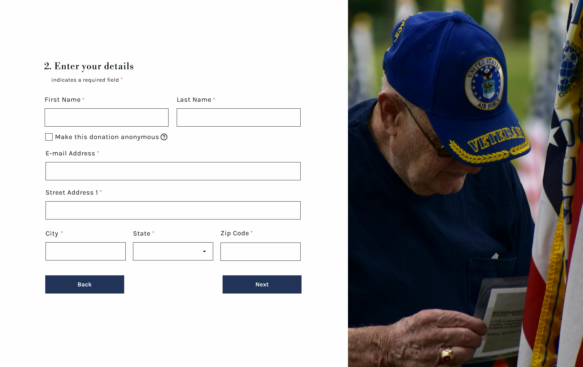 Mockup of the second step in the donation process.
