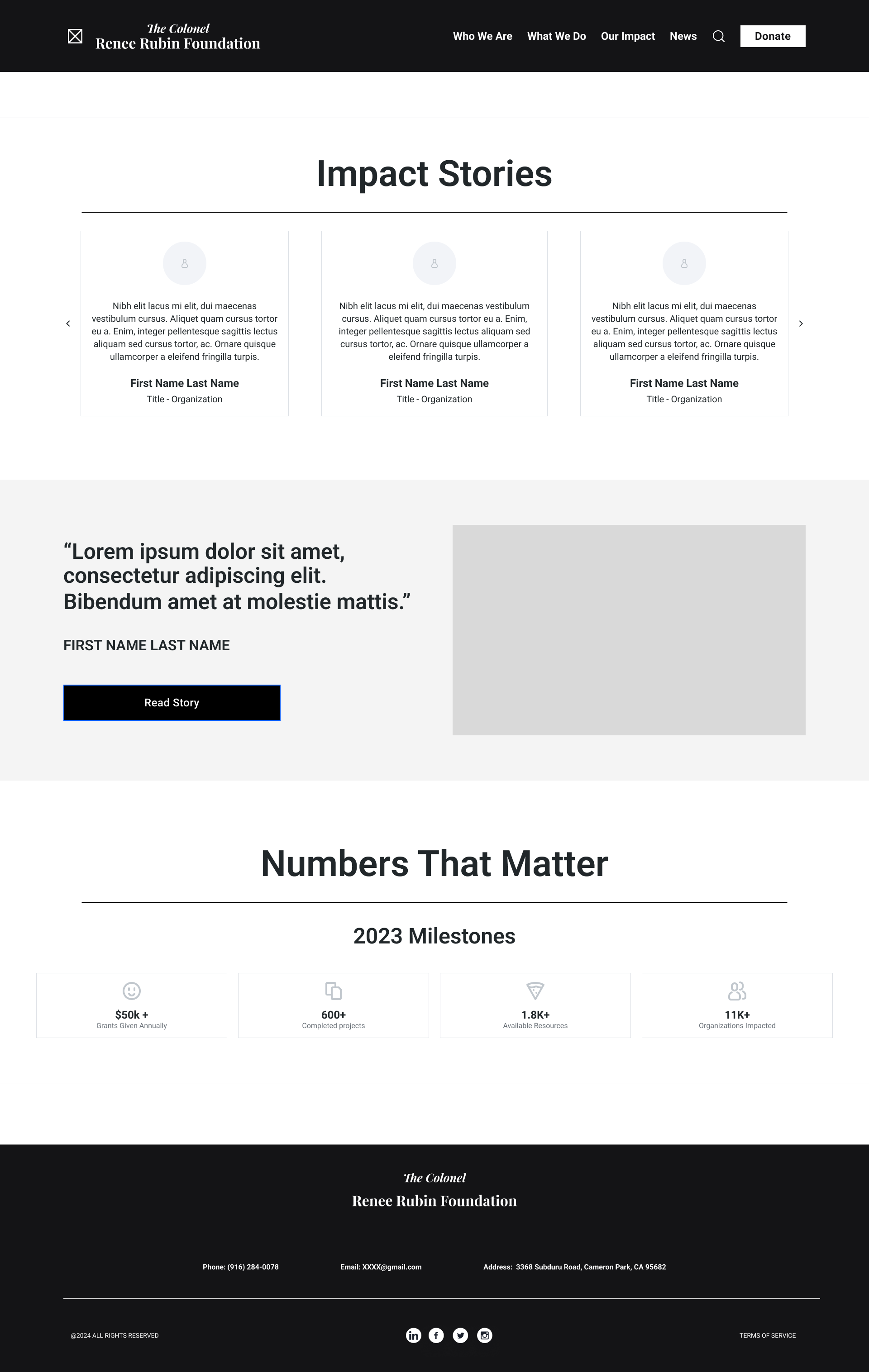 Wireframe of the CRRPF Impact Stories page.