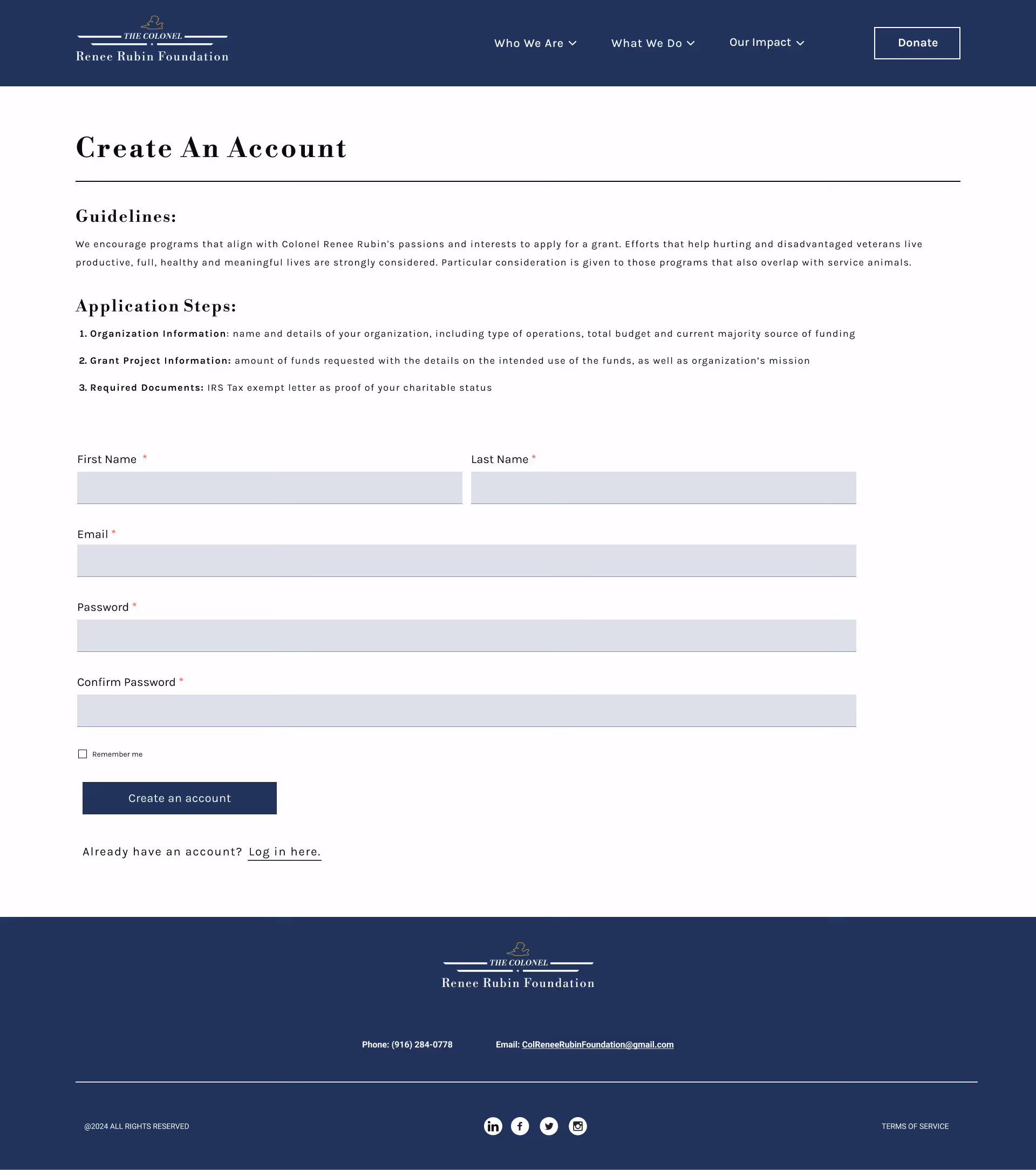 Mockup of the create an account page, after the first round of user testing.