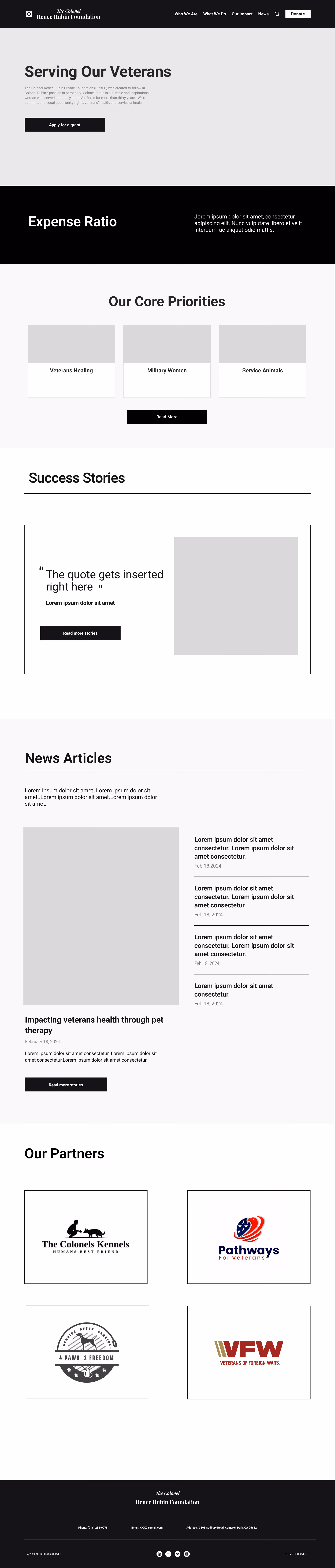 Wireframe of the home page featuring 7 sections.