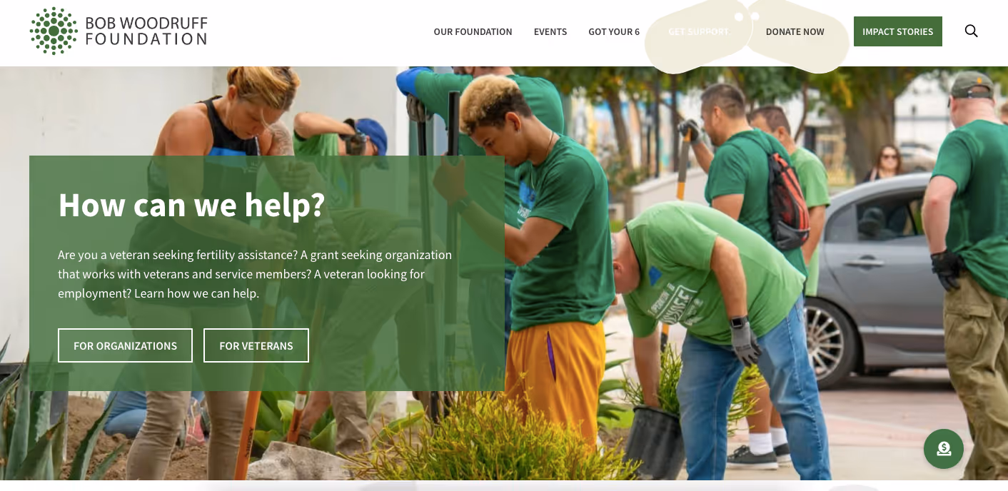 Bob Woodruff Foundation website home page hero section.