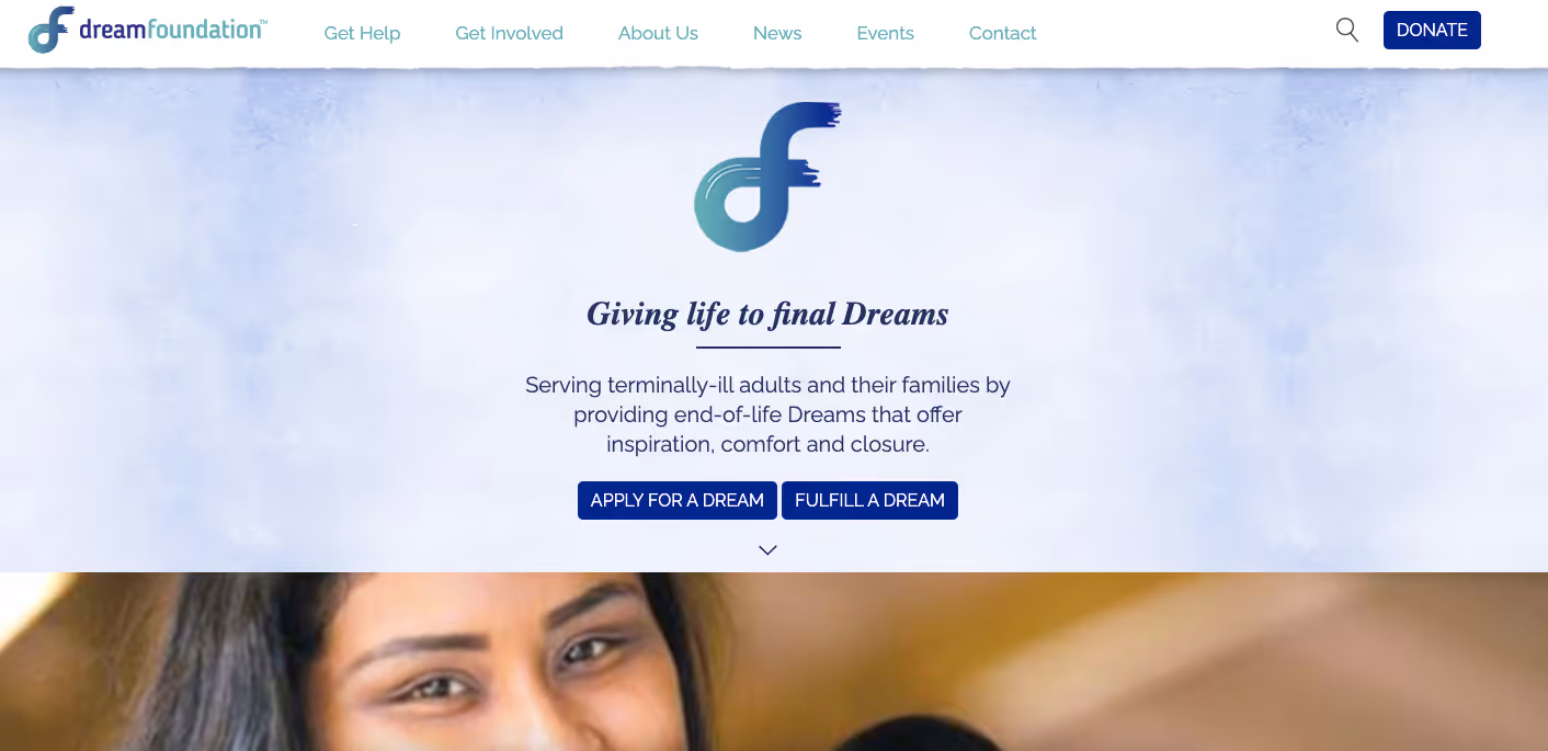The Dream Foundation website home page hero section.