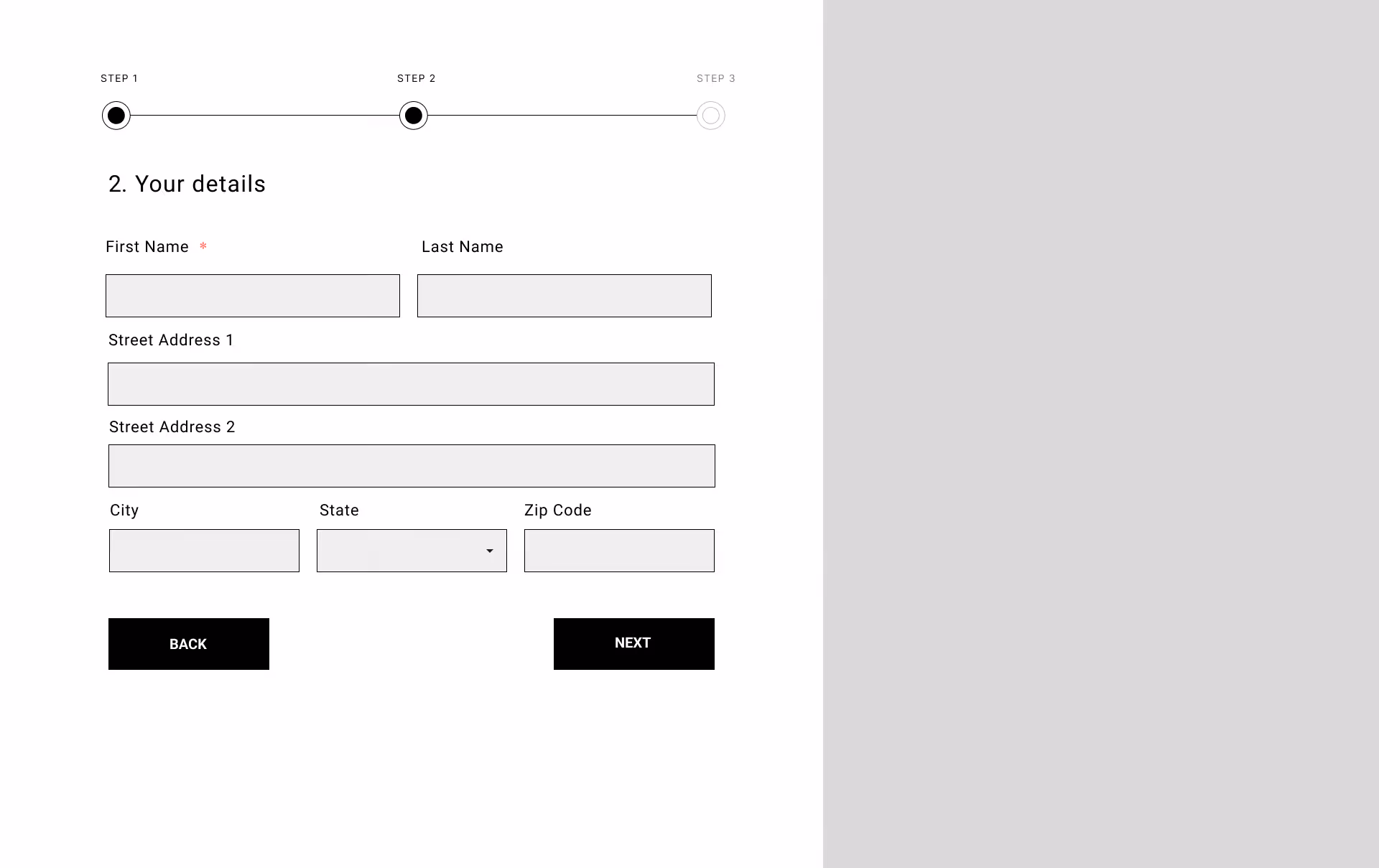 Wireframe of the second step of the donation process.
