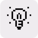 Pixel-style lightbulb idea icon on white background
