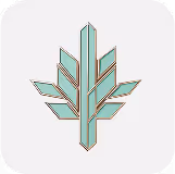 Minimal branch and leaf icon with teal and gold accents

