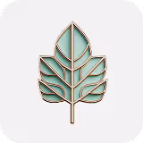Botanical leaf icon with teal and gold outlined design
