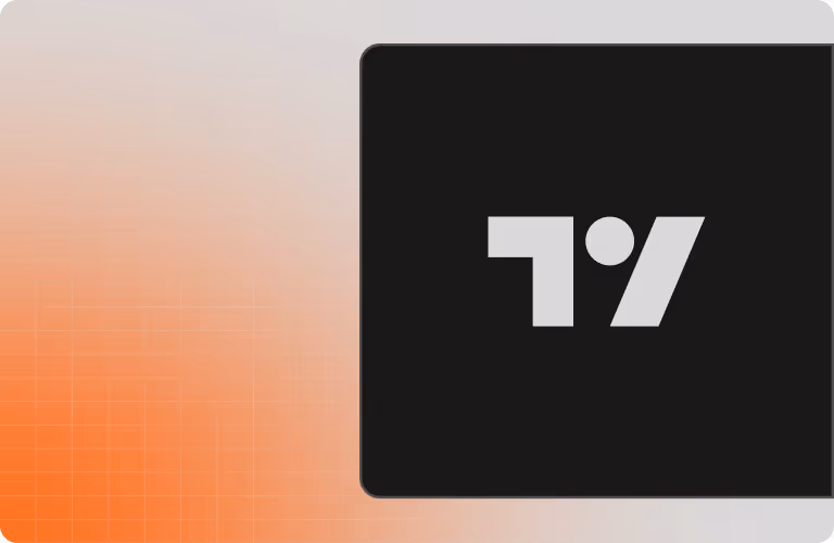 Black square with white geometric shapes including a right-angle, a circle, and a slanted rectangle on a gradient background transitioning from orange to light gray with a subtle grid overlay.