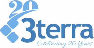 3terra logo with stylized number 20 above and text Celebrating 20 Years below.