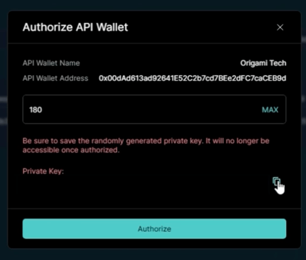 authorize API Wallet