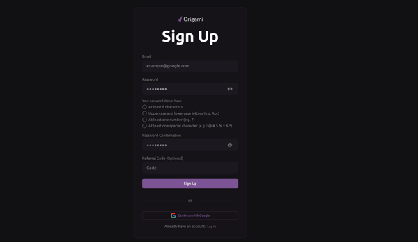 Create your profile on origami tech