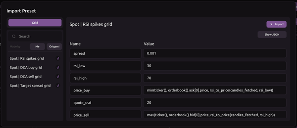 choose a trading preset 